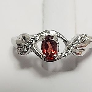 Ruby Ring With CZ Simulated Diamonds,925 SS
